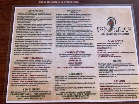 Don pericos mexican restaurant menu. Specialties: Mexican Food restaurant, Taco Tuesday, Sea food, Lunch & Sunday Buffet Established in 2017. Reopened under new owner, Jose L. Martinez. Also, under new name "Don Pepe's Bar & Grill". 
