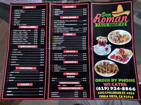 Don roman taco shop. Don Roman Taco Shop Delivery; Don Roman Taco Shop. 11.49mi. 1392 E Palomar St, Chula Vista, CA, 91913. Sun 8:00 AM - 9:00 PM Call Now. Claim My Restaurant. About Don Roman Taco Shop. If you're looking for New Mexican restaurants in Chula Vista look no further. Don Roman Taco Shop is known for having some of the … 