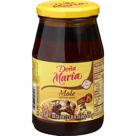 Dona maria. Add chicken to slow cooker. Add Dona Maria Mole Sauce, 1/2 T pepper, cinnamon, cayenne, almond extract and orange peel. Stir to combine. Cook on high for 4-5 hours or on low 6-7 hours (or longer, no need to rush home if cooking on low). 1 hour before complete add the honey. Either serve as breast or shred to use in enchiladas, tacos or burritos. 