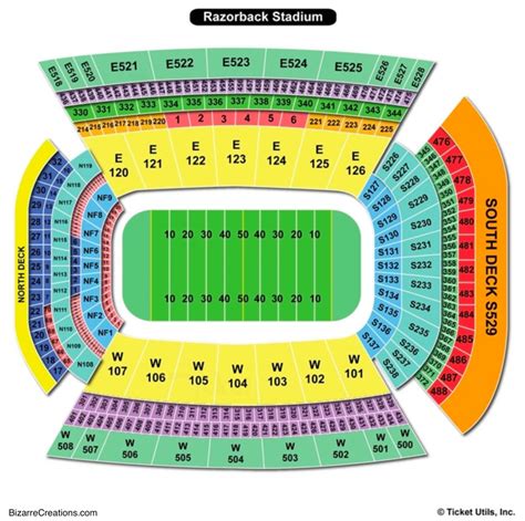 Donald W. Reynolds Razorback Stadium Seating. November 7, 2014. Along with the seating chart picture, click on the link above for an Adobe Acrobat PDF color printable file. Download: rrs stadium ...