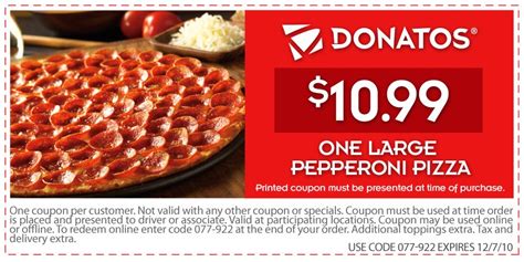 Donatos coupons valpak. Click “Copy Code” or return to your shopping cart. From your shopping cart, click on the “Donatos Discount” link. Enter your Donatos promo code. Click APPLY. Last Updated. Discover the latest Donatos coupons and promotional codes for May 2024. 30% off sitewide and a Goodshop Donation on every online purchase. 
