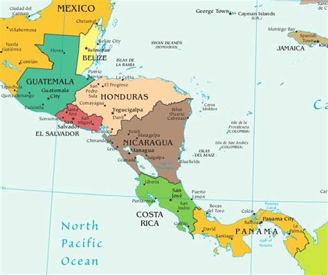 Empezamos con el mapa político de América central con 