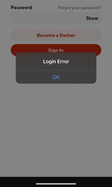 Doordash dasher app login error. Same thing happened to me. It seemed my poor internet connection was the cause. After waiting a minute or two after closing the app, it logged me back in like always 