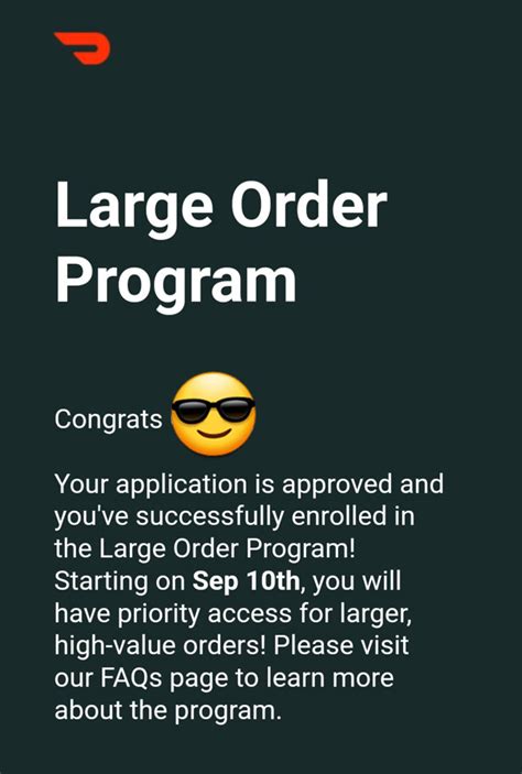 Doordash large order program waiting list. Drive Large Order Assignments. Starting June 2, 2022, large orders will no longer be pre-claimed. Instead, they'll appear in the Dasher app like a regular delivery. You'll know that it's a large order when you see 'Catering Bag Required' on the acceptance screen. This is part of a broader effort to improve the assignment process for ... 