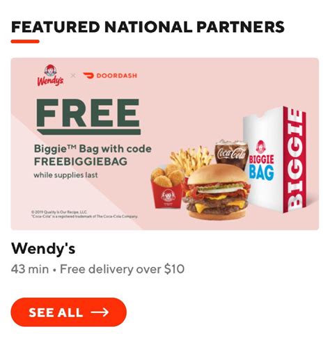 DoorDash Customer Support. Offer valid from 6:00 - 7:00pm EDT on 3/30/23 and 3/31/23 only. Offer is subject to limited availability and offer redemption limit. Cannot be combined with any other offer or discount. Valid only on orders with a minimum subtotal of $12 or more, excluding taxes and other fees. Order must include a Wendy’s Biggie Bag. . 