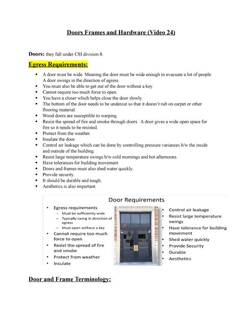 Doors Frames and Hardware - Egress Requirements: A door must …