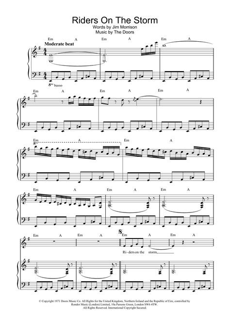 Doors Riders On The Storm sheet music for piano solo (chords)