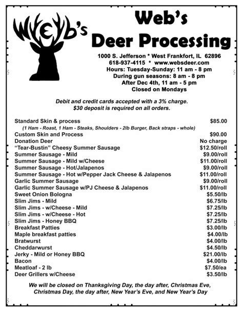 Brady Deer Processing. Address: 13955 N US Highway 441 Citra, FL 32113; Miami-Dade Expand/Collapse Miami-Dade. Animal Gallery. Address: 13989 SW 142nd St Miami, FL 33186; Nassau Expand/Collapse Nassau. Reed's Processing. Address: 37610 Pineridge Rd Hilliard, FL 32046 ...