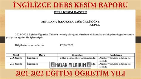 Dosya İndirme: 4. Sınıf Ders Kesim Raporları . 