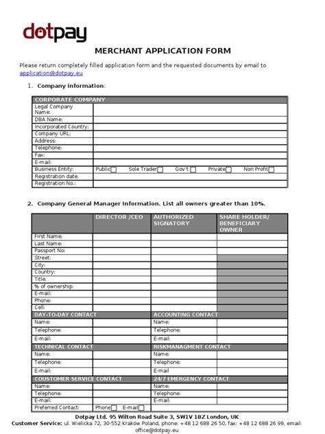 Dotpay Merchant Application Form Financial Transaction Fax Free