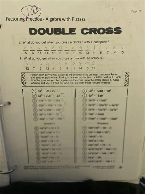 Double Cross Answer Key Algebra