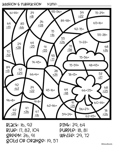 Double Digit Addition Color By Number Sketch Coloring Page Riset