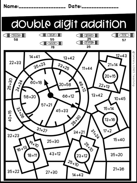 Double Digit Color By Number Addition Worksheet Coloring Page Free