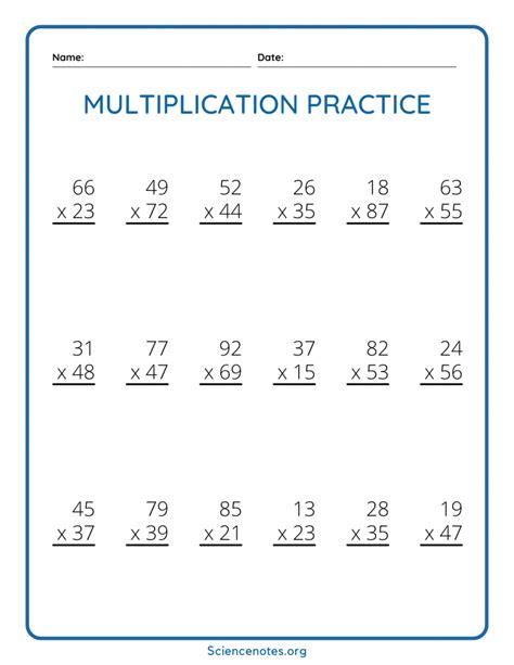 Double Digit Multiplication Practice Sheets