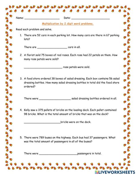 Double Digit Multiplication Word Problems Worksheets Pdf Full Cleo Sheets