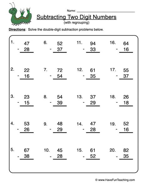 Double Digit Subtraction With Regrouping Worksheet by Teach Simple