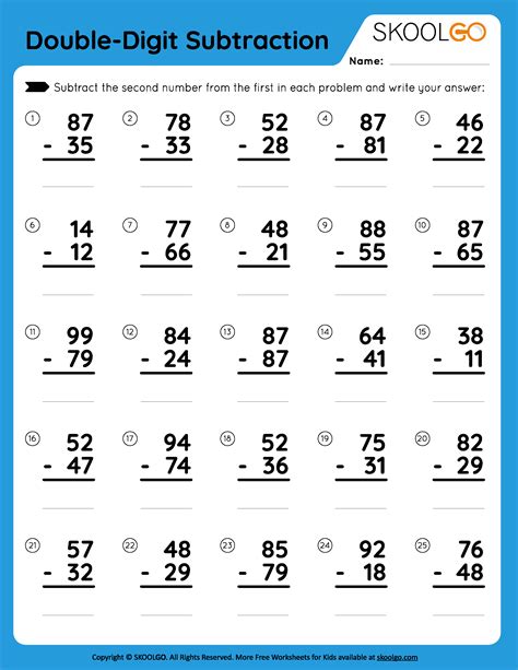 Double Digit Subtraction Worksheet