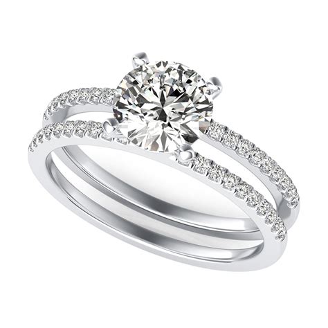Double band engagement ring. Princess cut diamonds can be either square or rectangular. The ideal ratio, from length to width, is 1.00 to 1.04 for a square cut and 1.07 to 1.15 for a rectangular cut. Since it can be cut similar to a round diamond but with less waste, a princess cut diamond ring that is equal in the 4 Cs will end up costing less than a round cut diamond. 