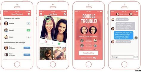 Feb 4, 2016 · Feb. 4, 2016. Realizing that dating can lead to stress and awkwardness, the dating app Double, basically Tinder for double dates, was created. Double is a location-based app that allows you to ... 