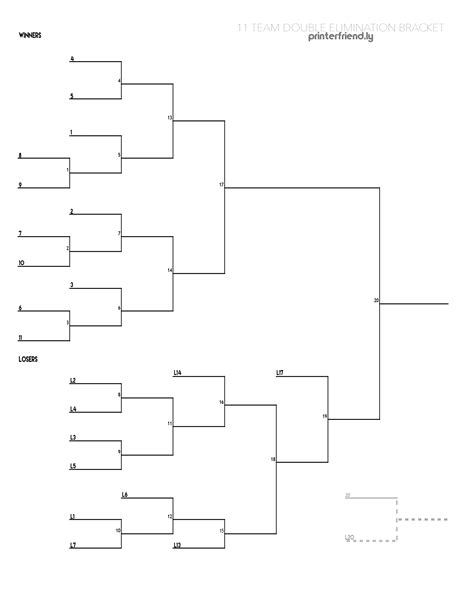 Double elimination bracket printable. A double elimination bracket utilizes a tournament format of elimination that allows competitors two losses before being eliminated from the competition. Another way or referring to a double elimination tournament bracket is two-loss bracket. When a team or participant has lost two games or matches, then they’re 1) knocked out from the main ... 