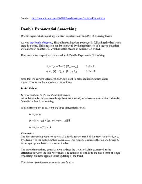 Double exponential smoothing.  The values of the two smoothing parameters α and...