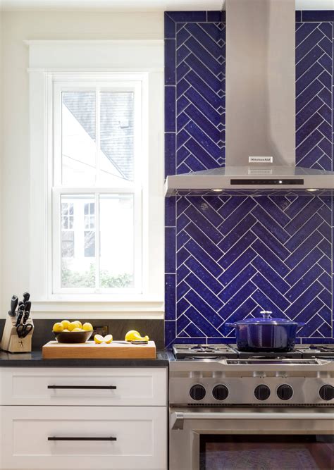 Double herringbone pattern backsplash.  Colorful Herringbone Backsplash Ideas...