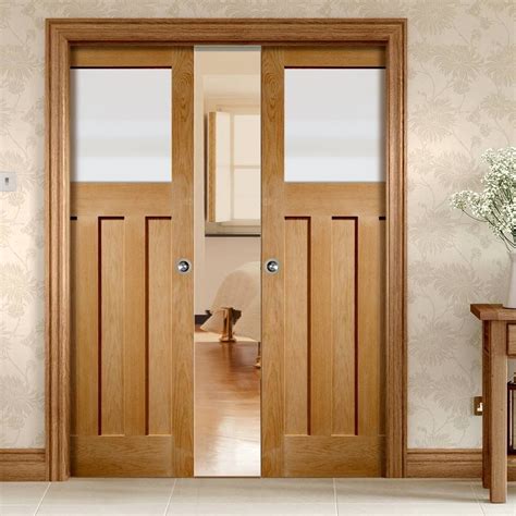 Double pocket door. A pocket door is a sliding door that, when fully open, disappears into a compartment in the adjacent wall. Pocket doors are used for architectural effect, ... 