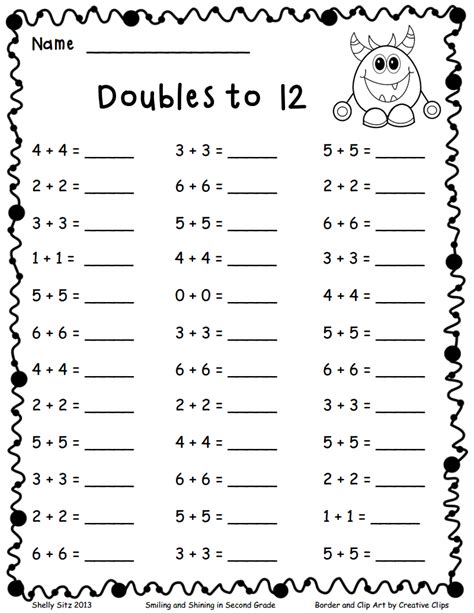 Doubles Math Fact Worksheets