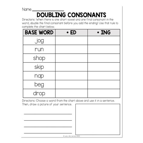 Doubling Final Consonant Worksheet