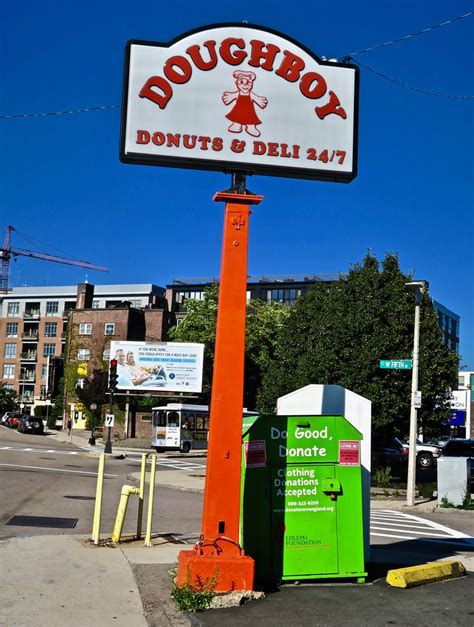 Doughboy donuts. Or you could eliminate the guesswork and head straight for Doughboy Donuts & Deli in South Boston. Doughboy is open 24 hours a day, seven days a week. It even has a drive-through window. 