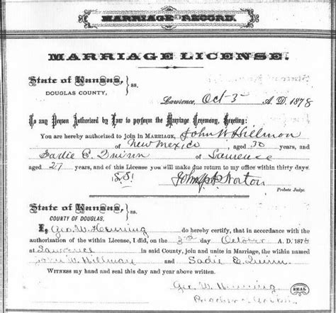 Find Marriage Records from Douglas County, Kansas Public & Vital Records Index with Birth, Divorce, Death, Obituary, Census, Court, Land, Military Records. 