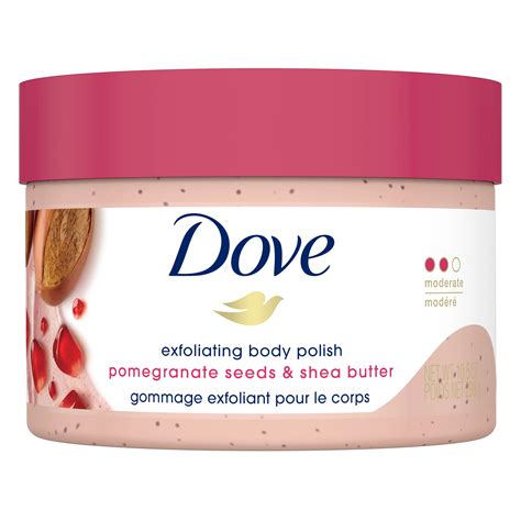 Dove scrub. Details. Sold by: Kingdom online. Dove Exfoliating Body Scrub For natural silky skin, With Pomegranate and Shea Butter, Providing lasting nourishment, 225ml. Visit the Dove … 