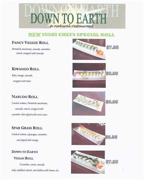 Down to Earth menu in Allenhurst, New Jersey, USA