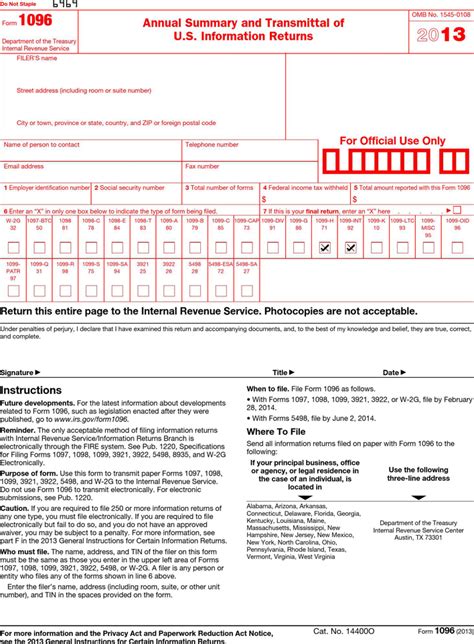 Download 1096 Form 2013 for Free Page 2 FormTemplate