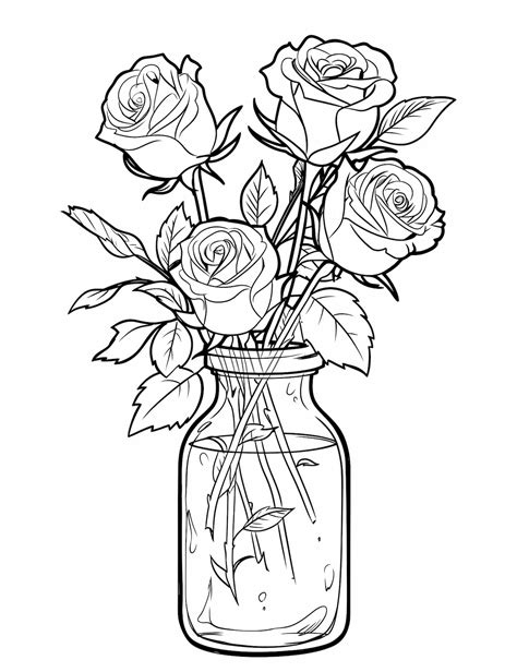 Download 337+ Vase With Roses Colouring Page Coloring Pages PNG PDF File