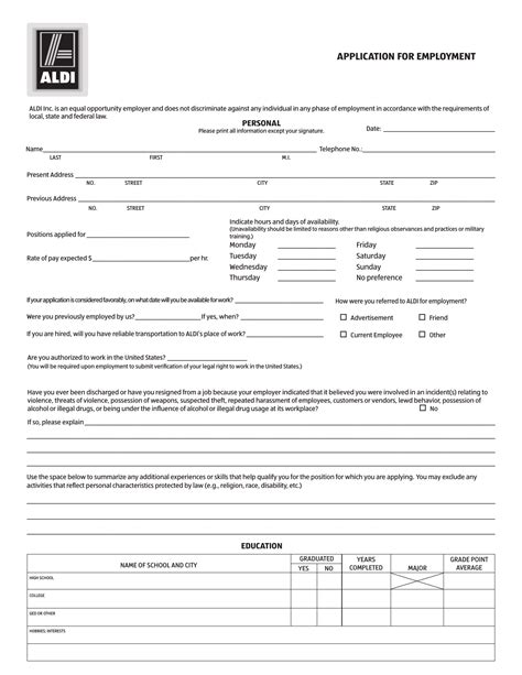 Download ALDI Job Application Form Careers PDF