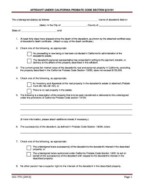 Download Affidavit Under California Probate Code Section 13101 for Free
