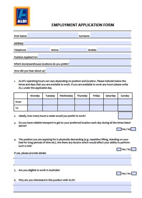 Download Aldi Job Application Forms Pdf
