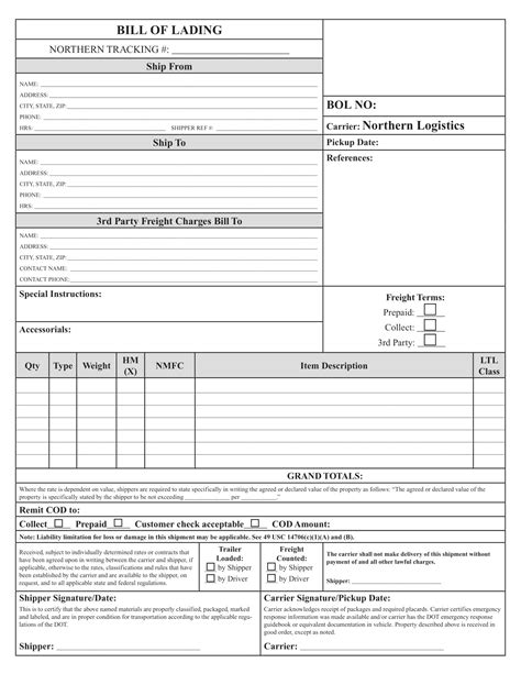 Download Blank Bill Of Lading Forms Pdf Word Excel