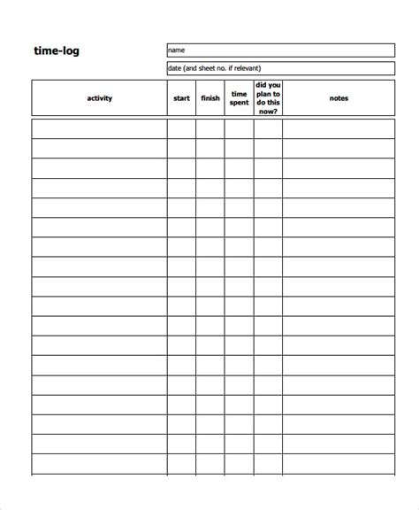 Download Blank Time Log Sheet Template for Free FormTemplate