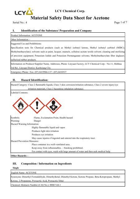 Download Chemistry Material Safety Data Sheet For Acetone Answers