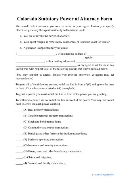 Download Colorado Statutory Power of Attorney Form for Free FormTemplate
