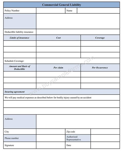 Download Commercial General Liability Form in Word Format Sample Forms