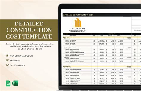 Download Construction Cost Template in Excel
