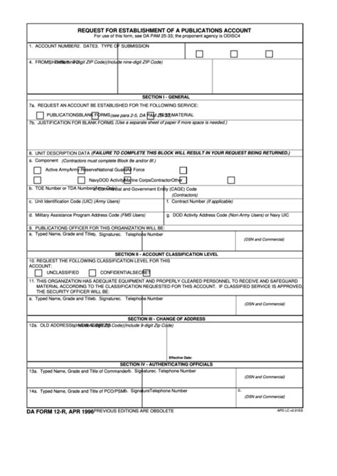 Download DA Form 12R Request For Establishment Of A Publications