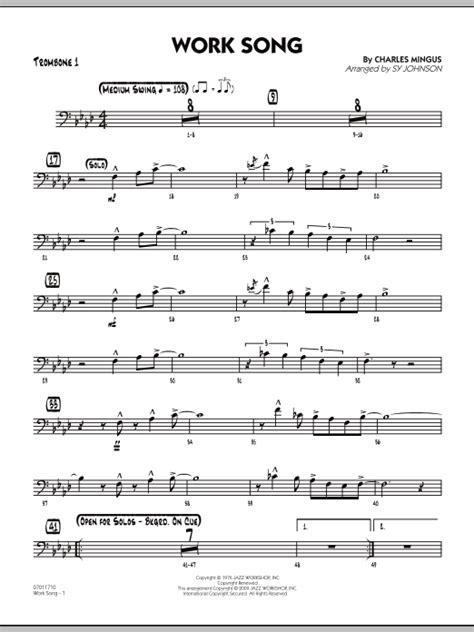 Download Digital Sheet Music of Work Song - Trombone 1 for Viola