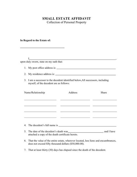 Download Free Blank Small Estate Affidavit Form Form Download