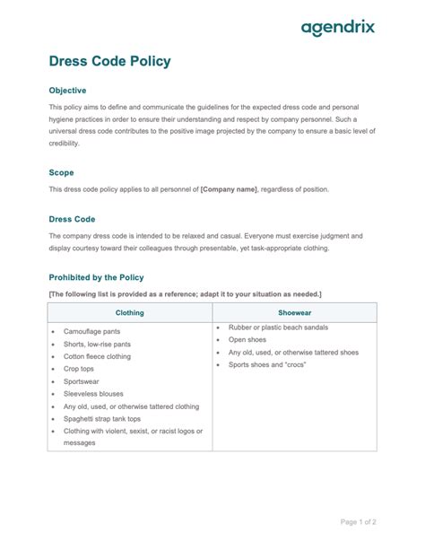 Download Free Dress Code Policy Sample Agendrix