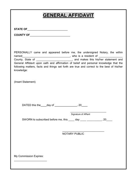 Download Free General Affidavit Form Form Download