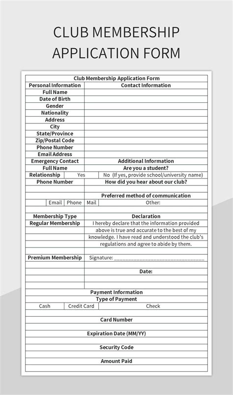 Download Free Membership Application Form Template Form Download